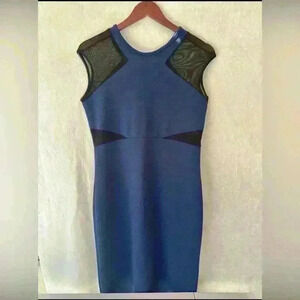AKA Posh Dress Size Medium Women's Ladies Stretch Midi Blue With Mesh